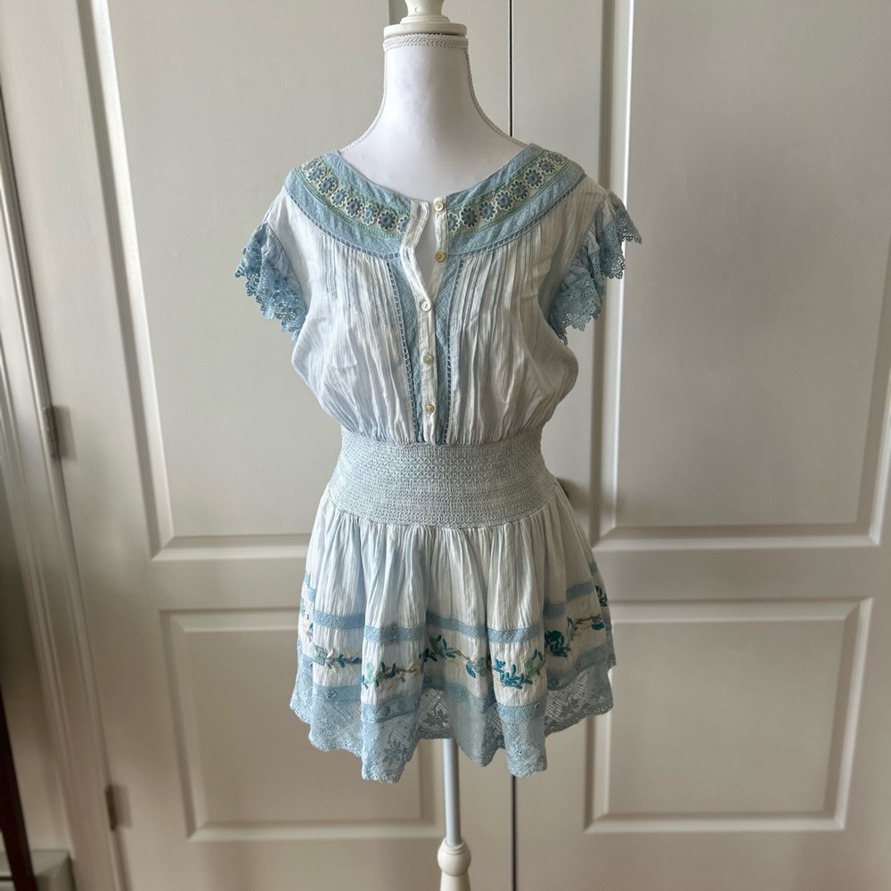 LoveShackFancy Blue and White Lace Dress